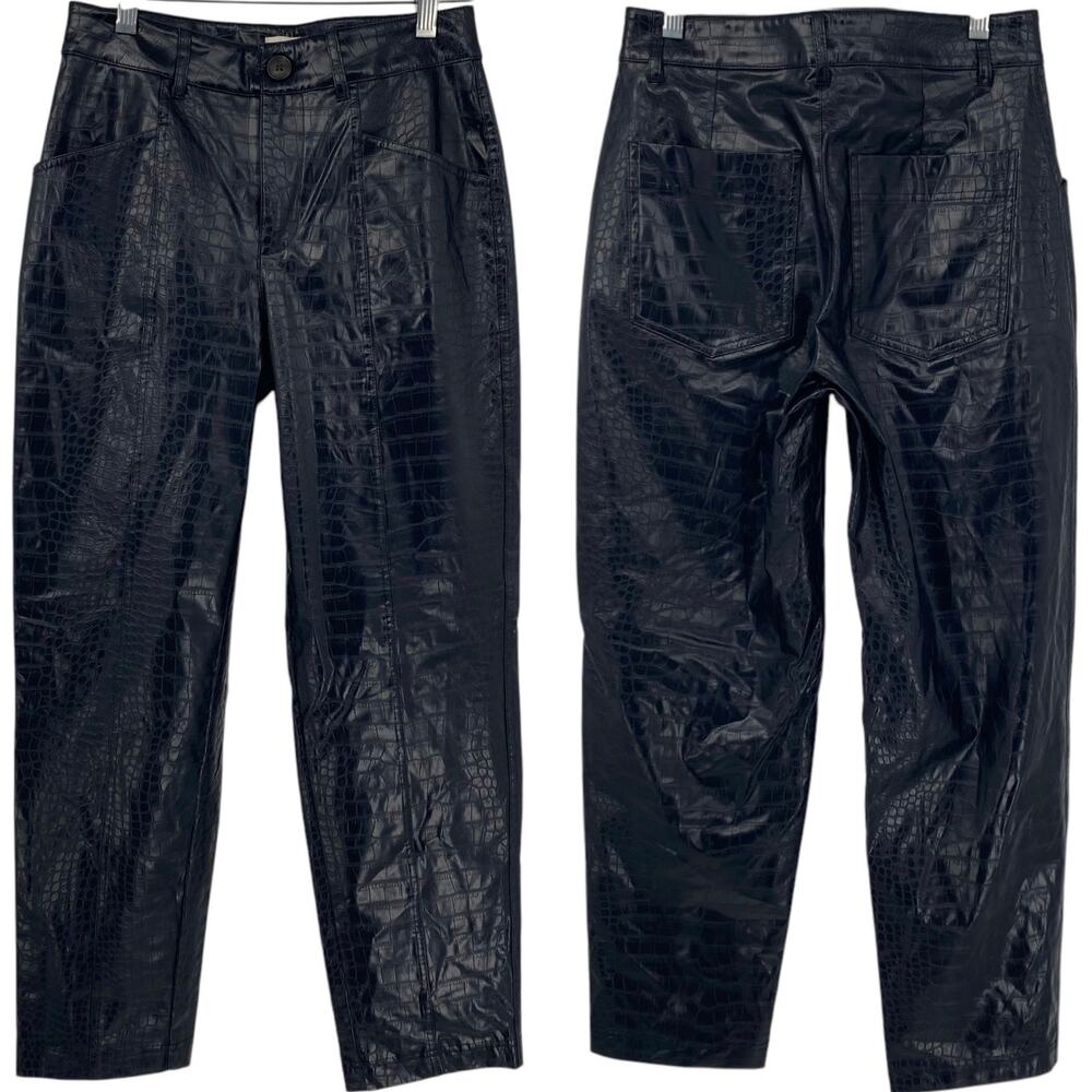 NEW A NEW DAY Reptile Print Tapered Leg Faux Leather Pants Black Size 2 Chic